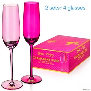 Barbie Vibrant Pink Champagne Flutes 2 Pairs- 4 Glasses New in Box
